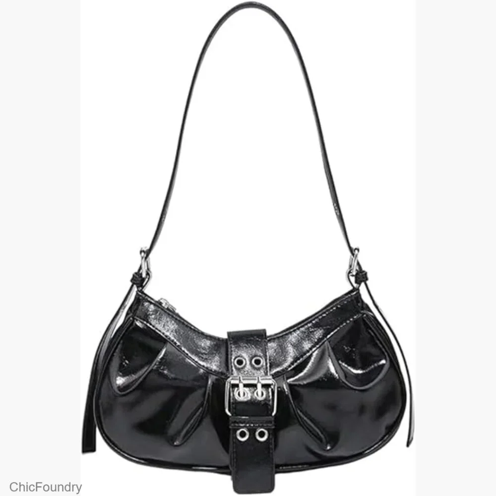 Y2K PU Leather Hobo Shoulder Bag Small Clutch Top Handle Purse